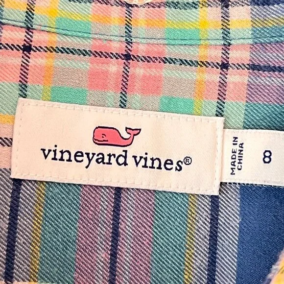 Vineyard Vines Shirt Womens Plaid Adj Long Sleeve Sz 8 Tunic Preppy Logo - Picture 7 of 13